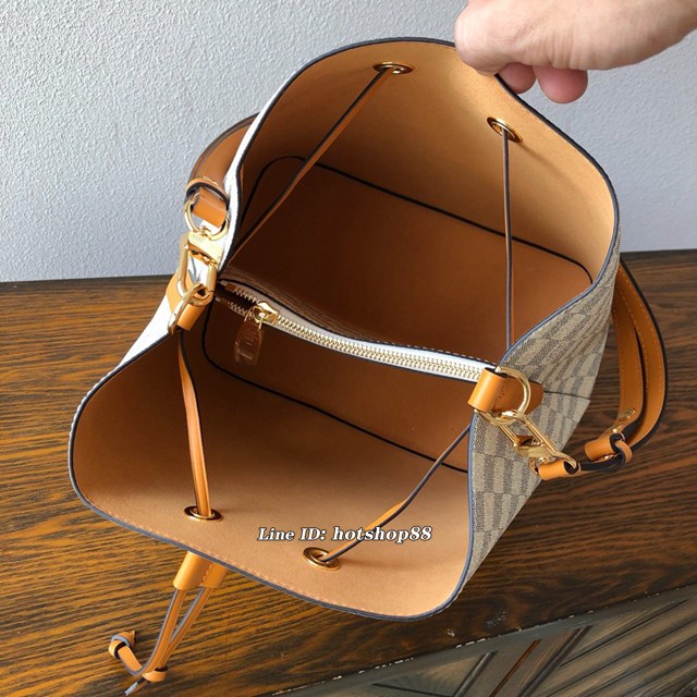 路易威登LV女包 NEONOE手袋 N43430白格配黃色 2019年春季系列 LV新潮水桶包 xxlv1772